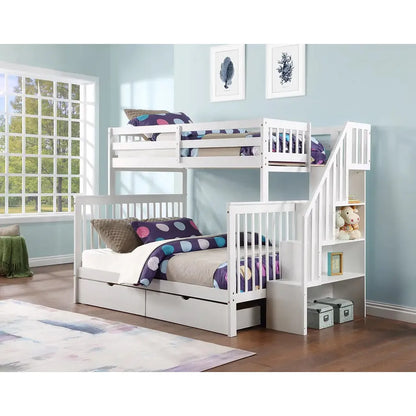 White bunk bed with stairs 