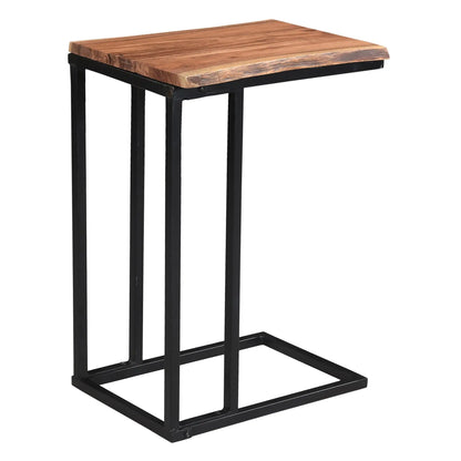 Jivin C-Shaped Accent Table – Solid Acacia Wood & Black Iron Frame