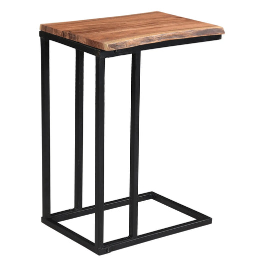 Jivin C-Shaped Accent Table – Solid Acacia Wood & Black Iron Frame