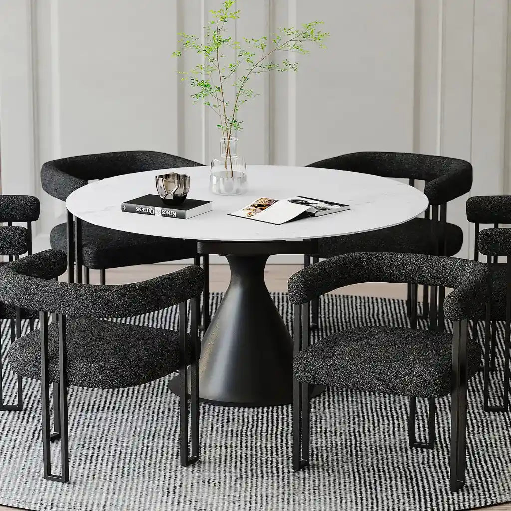 Calisto Extendable Round Dining Table With White Marble-Look Top