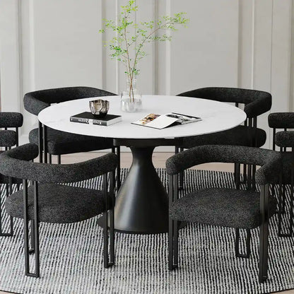 Calisto Extendable Round Dining Table With White Marble-Look Top