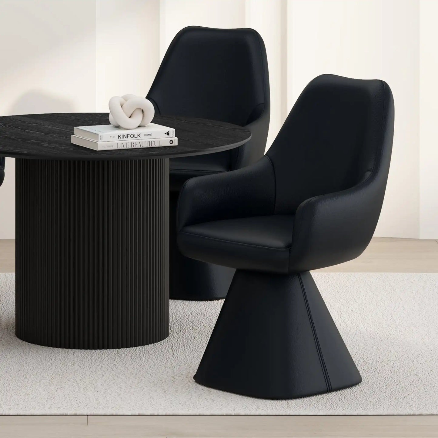 Caprese Swivel Dining Chair in Black Faux Leather – Contemporary Upholstered