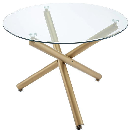 Carmilla 40 Round Gold Glass Dining Table With  Tempered Glass Top