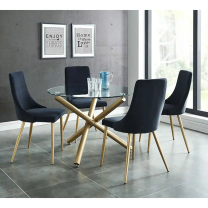 Carmilla 40 Round Gold Glass Dining Table With  Tempered Glass Top