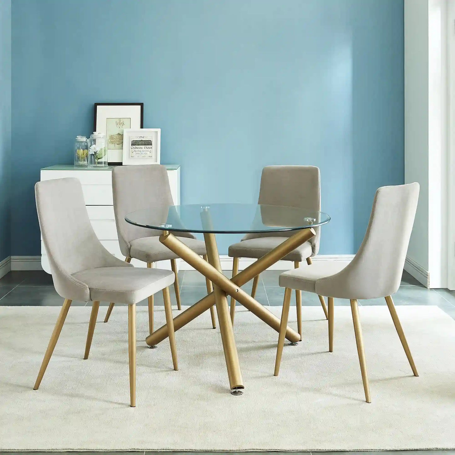 Carmilla 40 Round Gold Glass Dining Table With  Tempered Glass Top