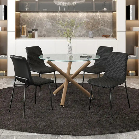 Carmilla/Brixx 5pc Glass Dining Table Set with Hexagon-Stitch Chairs