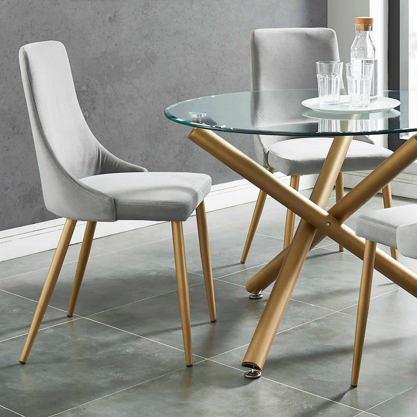 Carmilla Velvet Dining Chairs – with Gold Metal Legs - Set of 2