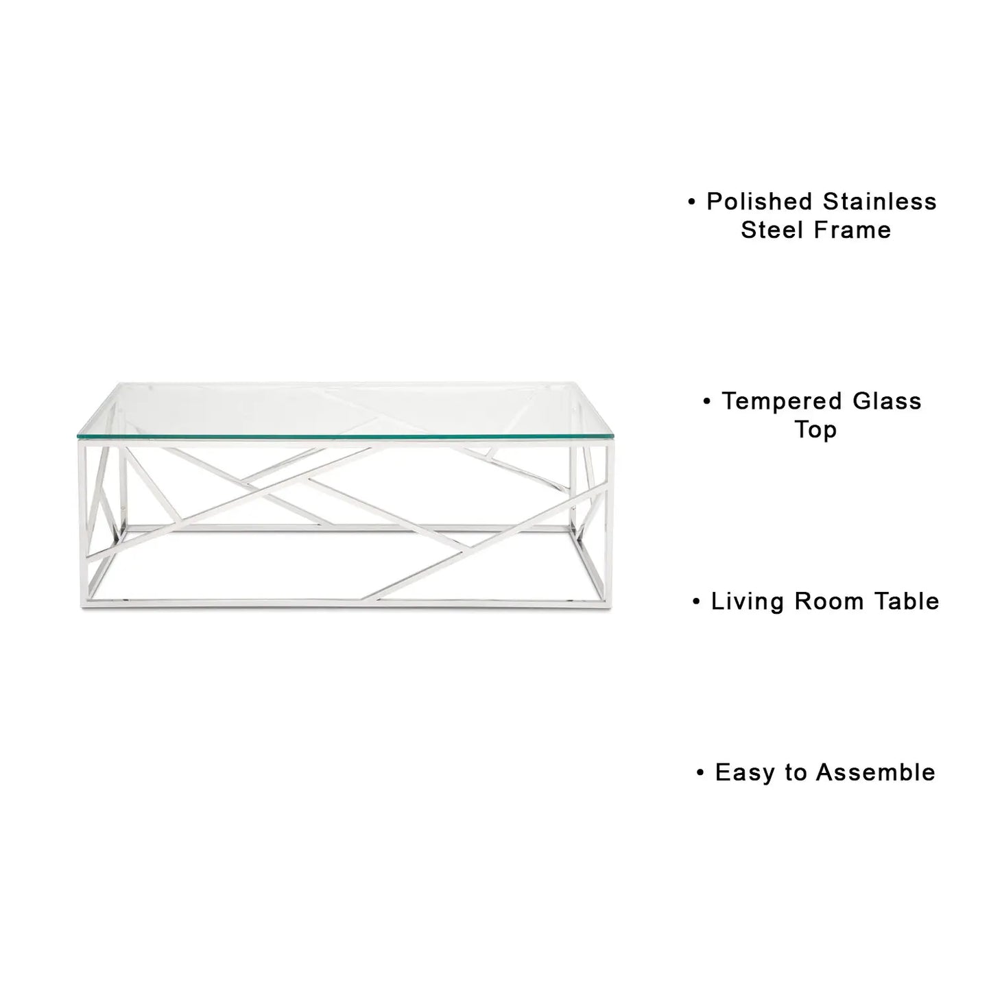 Carole Coffee Table – Stainless Steel Base & Tempered Glass Top