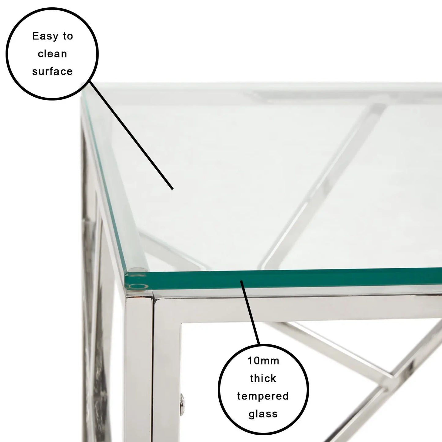 Carole Coffee Table – Stainless Steel Base & Tempered Glass Top