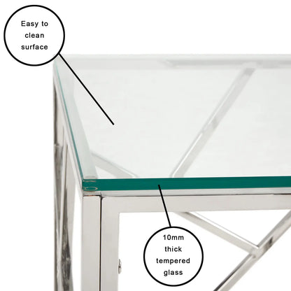 Carole Coffee Table – Stainless Steel Base & Tempered Glass Top