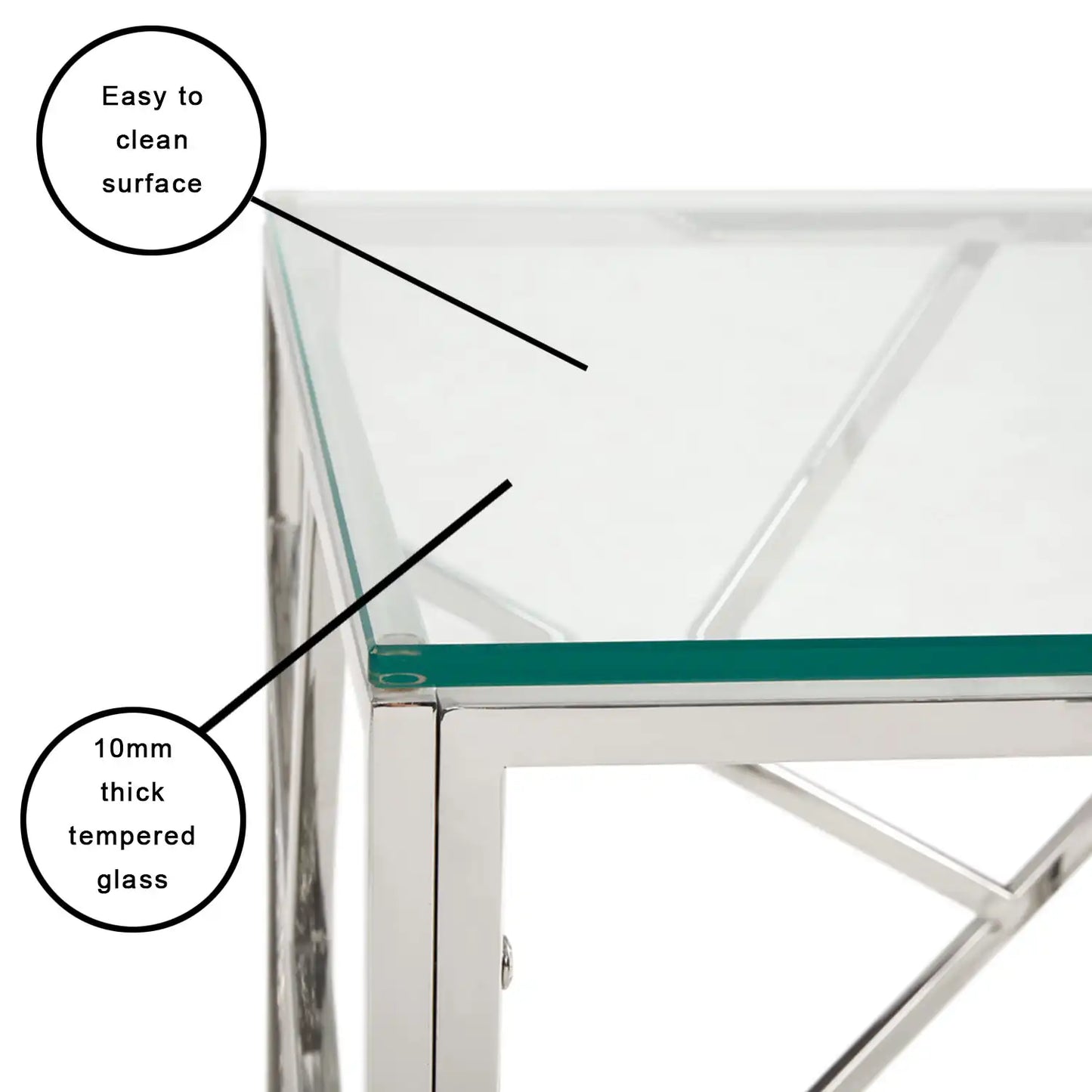 Carole Glass End Table for Living Room – Polished Steel & Modern Style