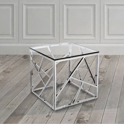 Carole Glass End Table for Living Room – Polished Steel & Modern Style