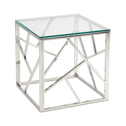Carole Glass End Table for Living Room – Polished Steel & Modern Style