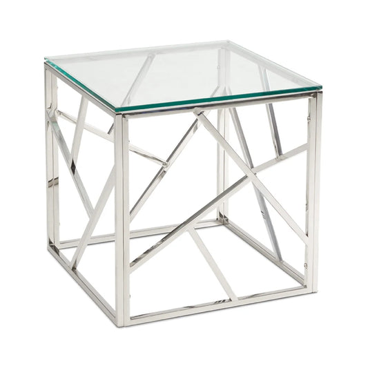 Carole Glass End Table for Living Room – Polished Steel & Modern Style