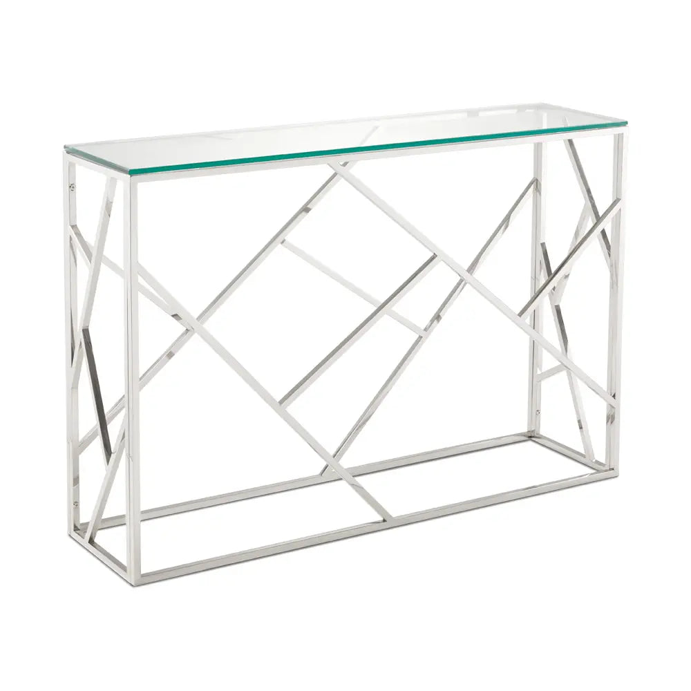 Carole Glass Top Console Table - Decorative Steel Frame Design
