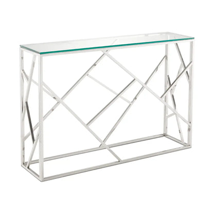 Carole Glass Top Console Table - Decorative Steel Frame Design