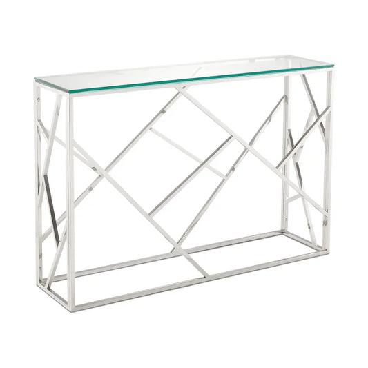 Carole Glass Top Console Table - Decorative Steel Frame Design