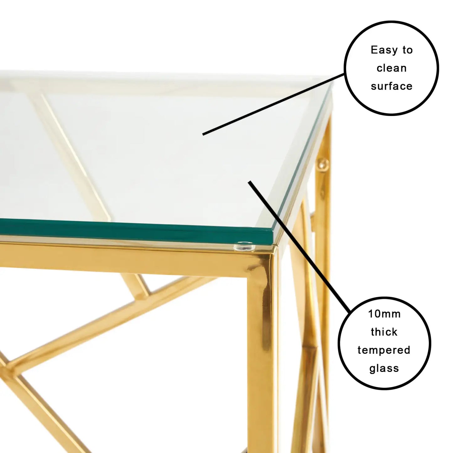 Carole Gold Metal  Glass End Table for Living Room