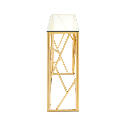 Carole Gold Metal and Glass Console Table with Polished Gold Frame