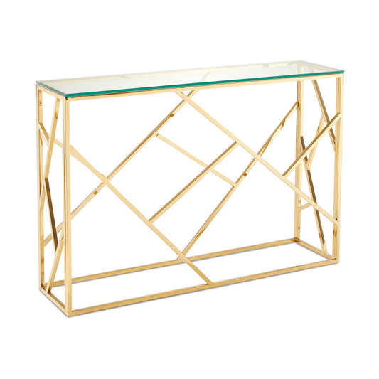 Carole Gold Metal and Glass Console Table with Polished Gold Frame