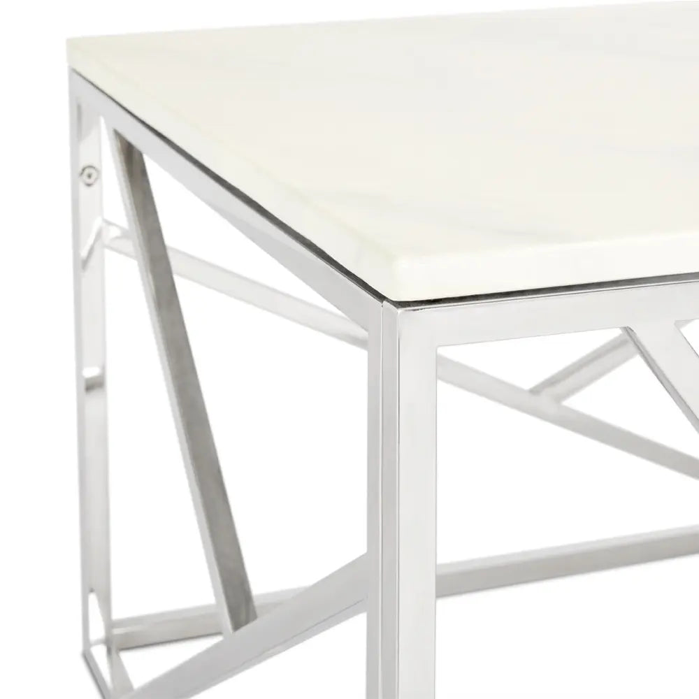 Close-Up Of Carole Faux Marble Coffee Table with Stainless Steel Frame 