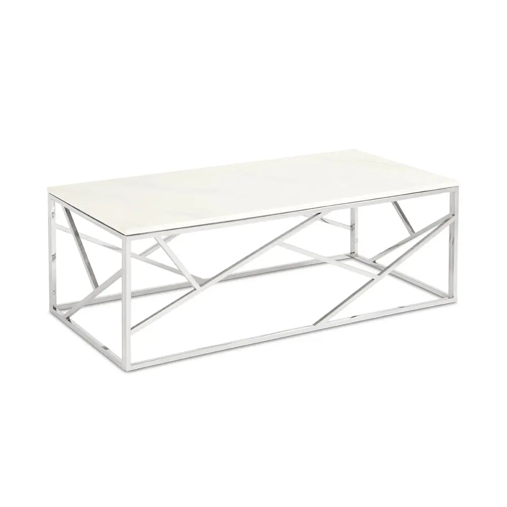 Carole Rectangular Faux Marble Coffee Table with Stainless Steel Frame For  Living Room