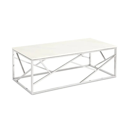 Carole Rectangular Faux Marble Coffee Table with Stainless Steel Frame For  Living Room