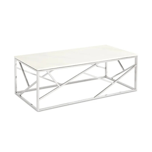 Carole Rectangular Faux Marble Coffee Table with Stainless Steel Frame For  Living Room