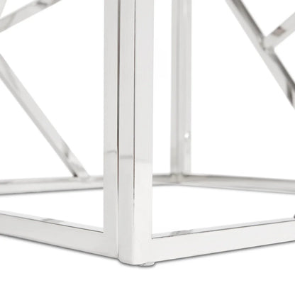 Carole White Marble Top End Table – Polished Steel Frame