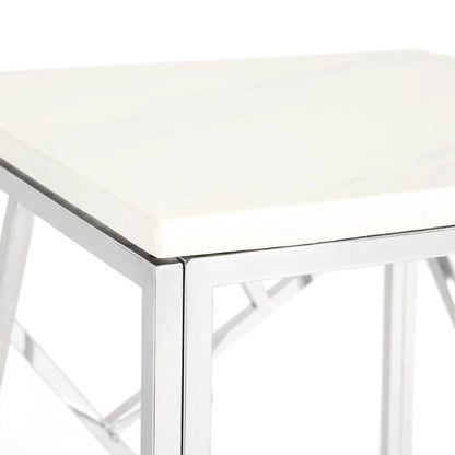 Carole White Marble Top End Table – Polished Steel Frame