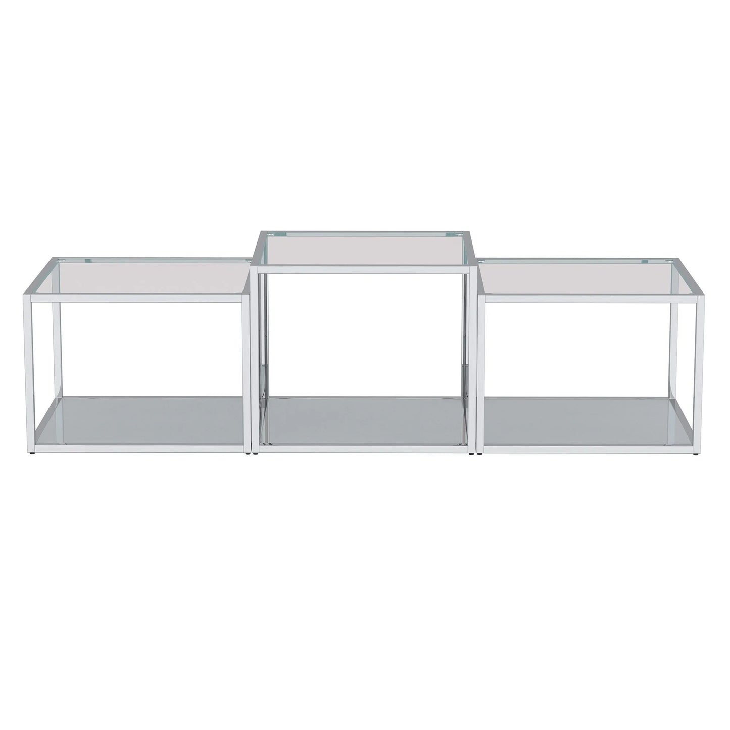 Casini 3pc Glass Coffee Table Set – Modular Multi-Tier Tables