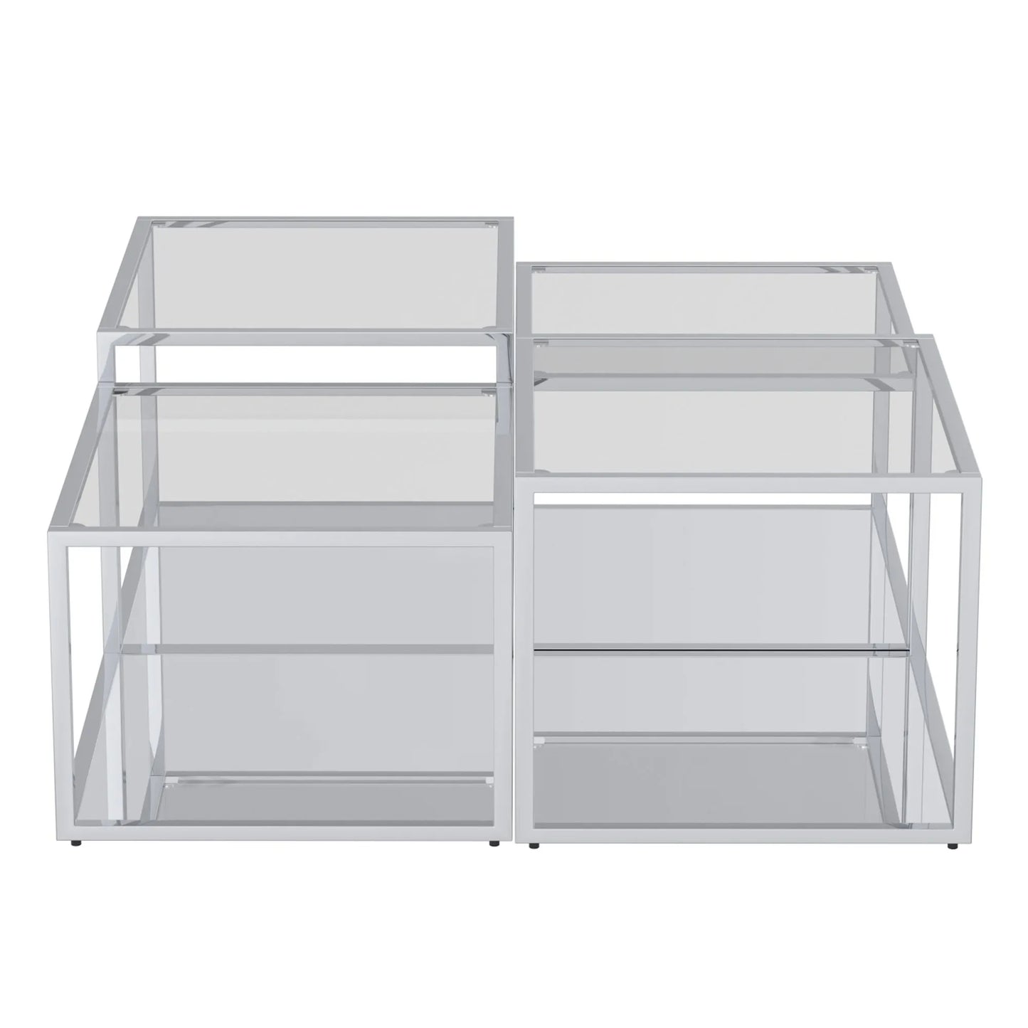 Casini 4pc Modular Glass Coffee Table Set – Tempered Glass Tiers