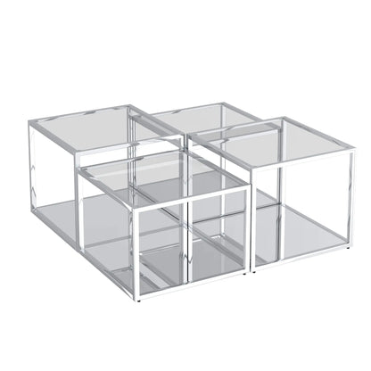 Casini 4pc Modular Glass Coffee Table Set – Tempered Glass Tiers