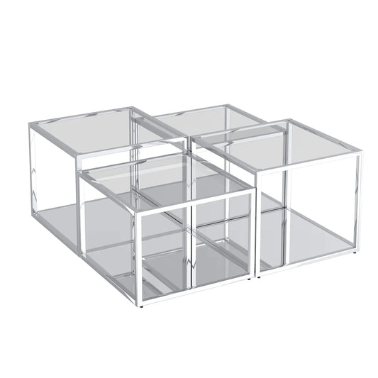 Casini 4pc Modular Glass Coffee Table Set – Tempered Glass Tiers