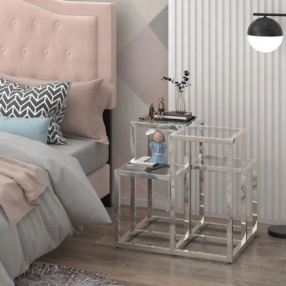 Casini Glass Accent Table with Polished Chrome or Gold Finish