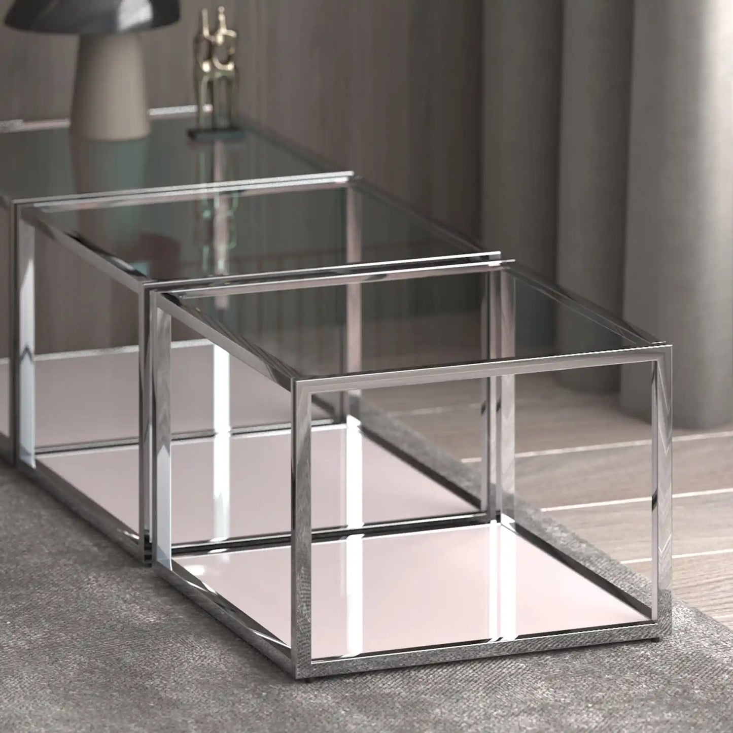Casini Modular Glass Coffee Table – Square Design in Chrome or Gold