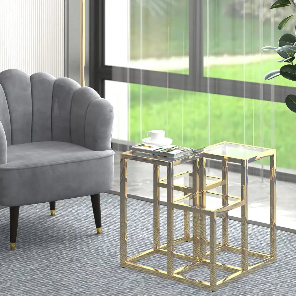 Casini Glass Accent Table with Polished Chrome or Gold Finish