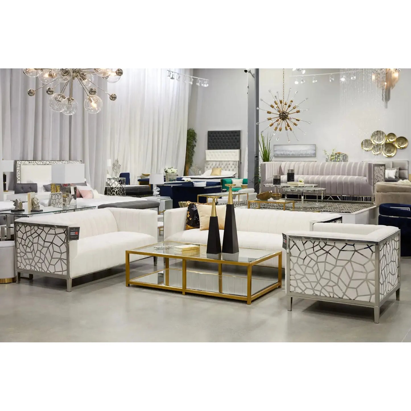 Caspian Gold Metal and Glass Coffee Table – Modern Rectangular Design