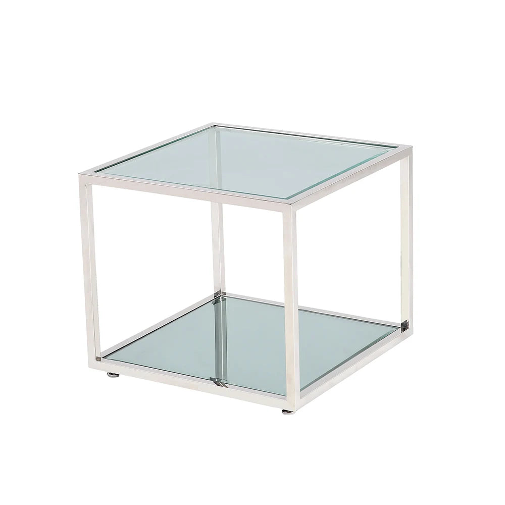 Caspian Tempered Glass Top End Table – Sleek Polished Steel Frame