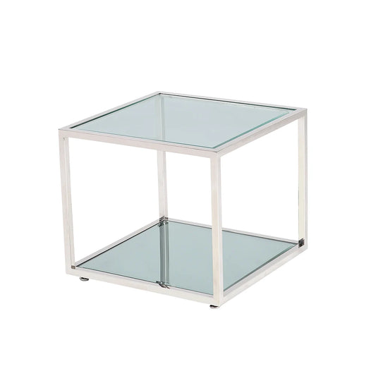 Caspian Tempered Glass Top End Table – Sleek Polished Steel Frame