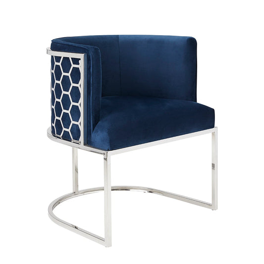 Chamberlain Blue Velvet Dining Chair – Polished Stainless Steel Legs