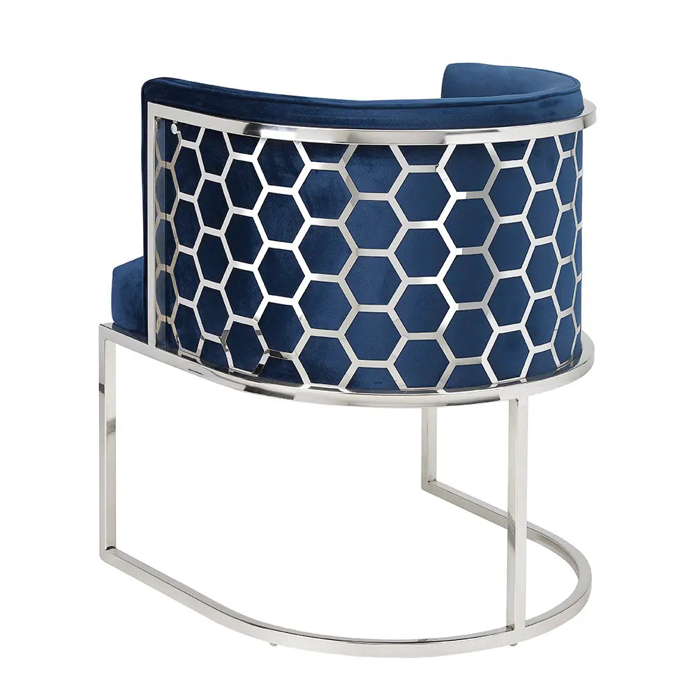Chamberlain Blue Velvet Dining Chair – Polished Stainless Steel Legs