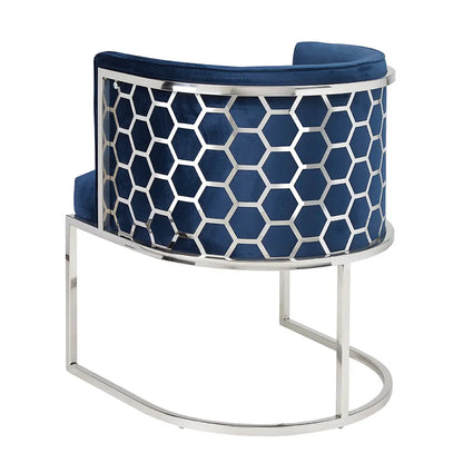 Chamberlain Blue Velvet Dining Chair – Polished Stainless Steel Legs