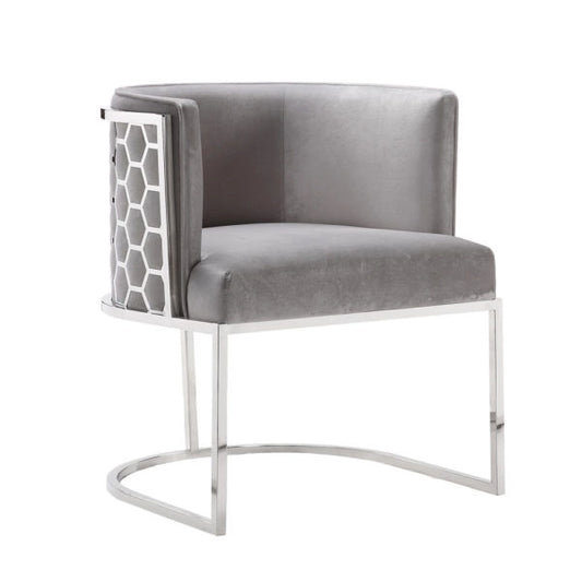 Chamberlain Grey Velvet Dining Chair – Polished Stainless Steel Legs
