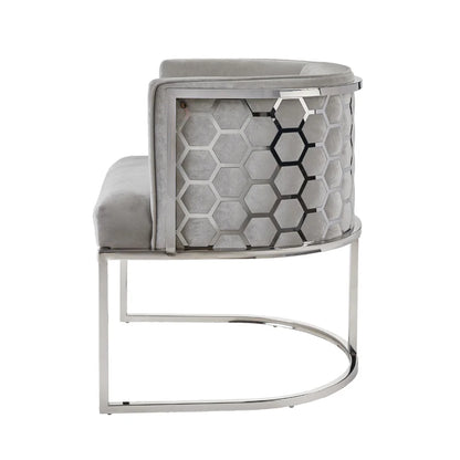 Chamberlain Grey Velvet Dining Chair – Polished Stainless Steel Legs