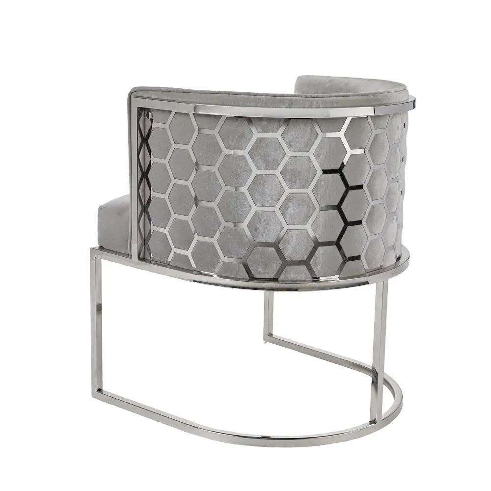 Chamberlain Grey Velvet Dining Chair – Polished Stainless Steel Legs