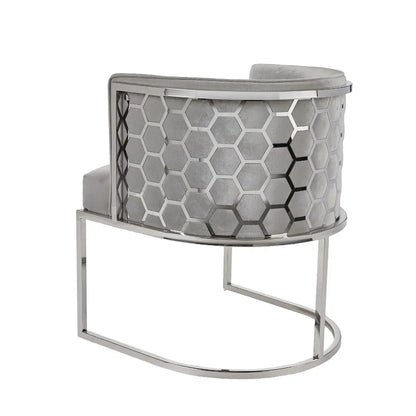 Chamberlain Grey Velvet Dining Chair – Polished Stainless Steel Legs