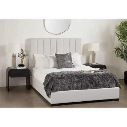 Channel Grey Upholstered King Bed with Vertical Tufted Headboard