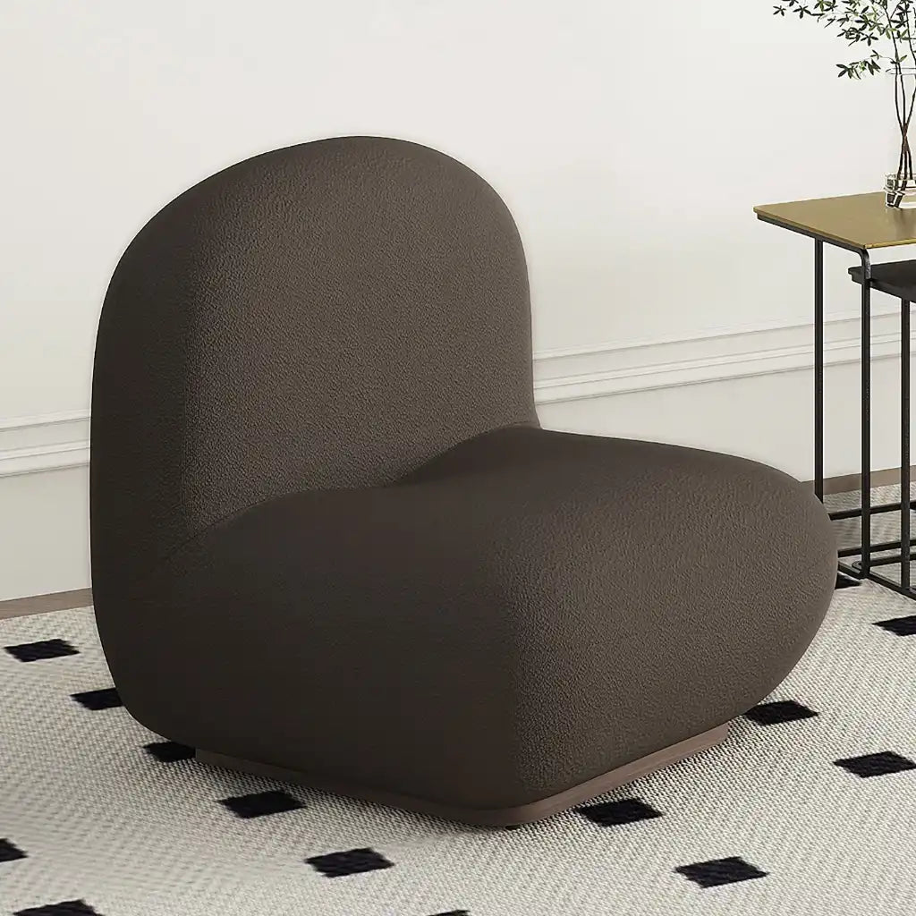 Zilano Boucle Accent Chair – Modern Cozy Seating with Walnut Base