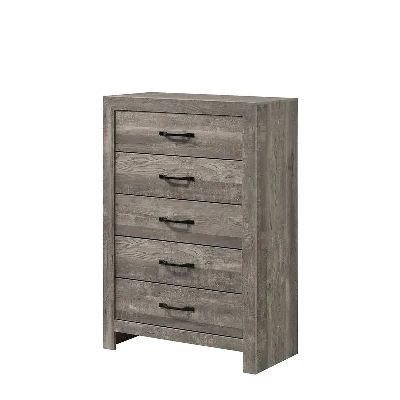 Gray wooden chest with five drawers 